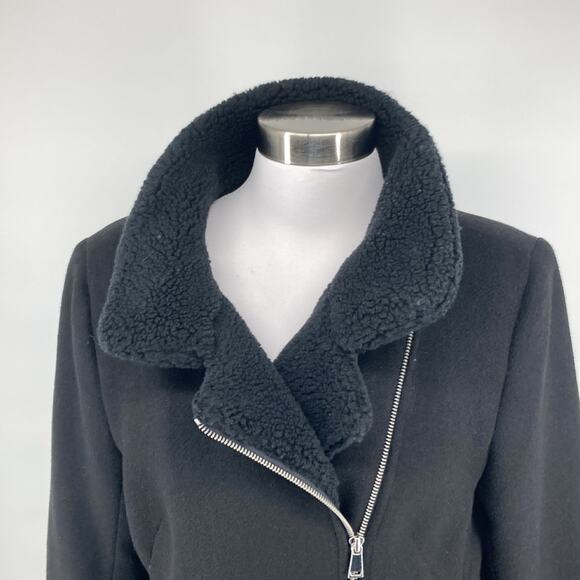 Ann Taylor LOFT Womens Black Wool Moto Zip Front Winter Coat Size Small - Picture 3 of 14